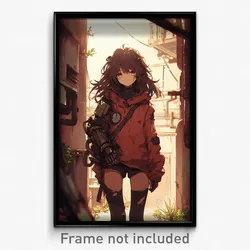 Anime Art Poster - Girl Feeling Helpless Wearing Messy Power Armor (Print)