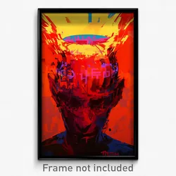 Hebrew Movie Poster - Glitch Art Head (Israel Psychedelic Art Retro Film Print)