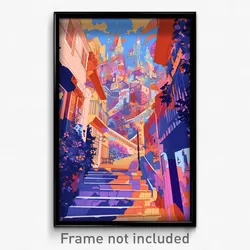 Art Poster - Flickering European City (Psychedelic Trippy Weird 11x17 Print)