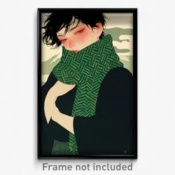Art Poster - Boy Feeling Confusion Wearing Zigzag Green Scarf (Print)