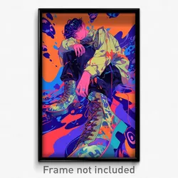 Art Poster - Boy Feeling Resentment Wearing Bright Lace Up Boots (Print)