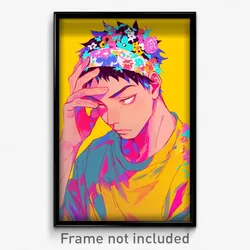 Anime Art Poster - Man Feeling Infatuation, Glum Multicolored Hairband (Print)