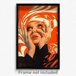 Icelandic Movie Poster - Woman Feeling Aggressive, Orange White Headwear (Print)
