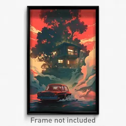 Movie Art Poster - Watery Cabin (Psychedelic Trippy Retro Cartoon Film Print)