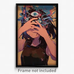 Anime Art Poster - Girl Feeling Boredom Wearing Blue Brown Vest (Print)