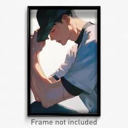 Art Poster - Man Feeling Numb Wearing Glossy Baseball Cap (Print)