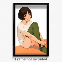 Anime Art Poster - Girl Feeling Suspicious Wearing Soft Green Socks (Print)
