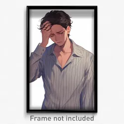 Anime Art Poster - Man Feeling Sadness Wearing Gentle Pinstripe Shirt (Print)