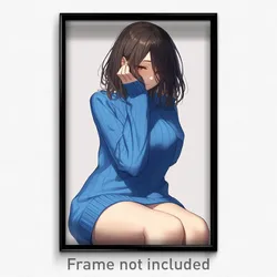 Anime Art Poster - Woman Feeling Humiliation, Warlike Blue Sweater (Print)