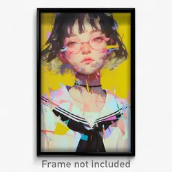 Art Poster - Girl Feeling Disappointment, Yellowish White Sailor Collar (Print)