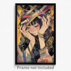 Art Poster - Woman Feeling Stressed Wearing Lovely Striped Ribbon (Print)