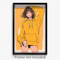 Anime Art Poster - Girl Feeling Carefree Wearing Silly Yellow Hoodie (Print)