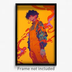 Anime Art Poster - Boy Feeling Dumbstruck, Stylish Orange Jumpsuit (Print)
