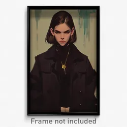 Art Poster - Girl Feeling Fury Wearing Gloomy Black Coat (Print)