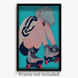 Anime Art Poster - Boy Feeling Aversion Wearing Sad Roller Skates
