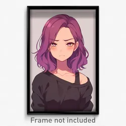 Anime Art Poster - Woman Feeling Grumpiness Wearing Cute Purple Sleeves (Print)