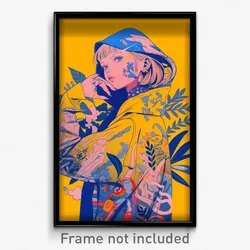 Art Poster - Woman Feeling Trust Wearing Interesting Yellow Hoodie (Art Print)