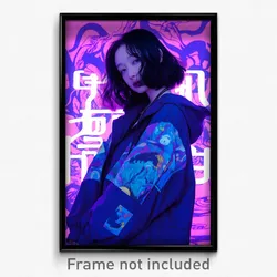 Anime Art Poster - Girl Feeling Lazy Wearing Wild Purple Jacket (Print)