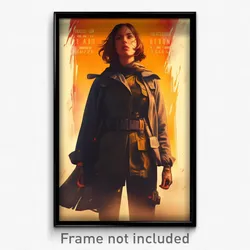 French Movie Poster - Woman Feeling Doubt, Striking Tactical Clothes (Art Print)