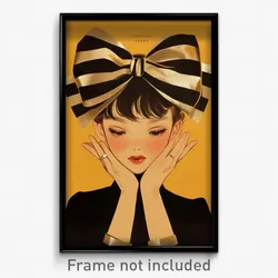 French Movie Poster - Girl Feeling Mad, Metallic Striped Bow (France Art Print)
