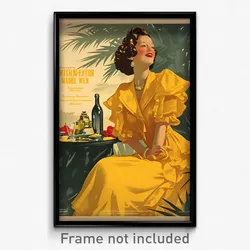 Spanish Movie Poster - Woman Feeling Delighted, Fancy Yellow Coat (Art Print)