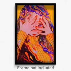 Anime Art Poster - Girl Feeling Frustrated Wearing Feminine Ribbed Shirt (Print)