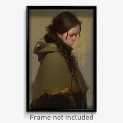 Art Poster - Girl Feeling Miserable Wearing Mysterious Green Capelet (Print)