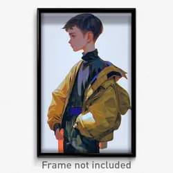 Art Poster - Boy Feeling Contentment Wearing Modern Jacket Around Waist (Print)