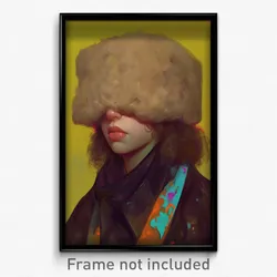 Art Poster - Woman Feeling Glumness Wearing Crafty Fur Hat (Art Print)