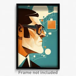 Movie Art Poster - Man Feeling Boredom, Delightful Brown Framed Eyewear (Print)