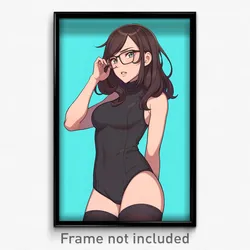 Art Poster - Woman Feeling Puzzled Wearing Scientific Black Leotard (Print)