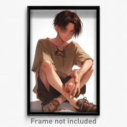 Anime Art Poster - Boy Feeling Annoyance Wearing Polishing Multicolored Footwear