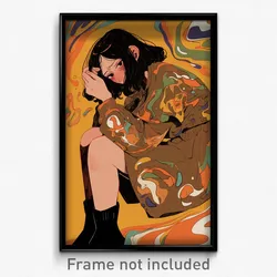 Anime Art Poster - Girl Feeling Boredom, Multicolored Brown Capelet (Print)