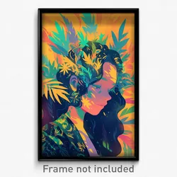 Art Poster - Woman Feeling Relieved, Active Leaf Hair Ornament (Art Print)