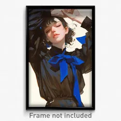 Anime Art Poster - Woman Feeling Relaxed Wearing Acrobatic Blue Bowtie (Print)