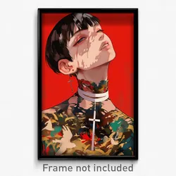 Anime Art Poster - Boy Feeling Contempt Wearing White Cross Choker (Print)