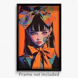 Anime Art Poster - Woman Feeling Weak Wearing Candid Orange Bow (Print)