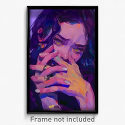 Art Poster - Woman Feeling Jealousy Wearing Hand Biting Purple Ves