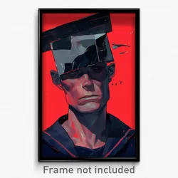 Art Poster - Man Feeling Stubborn Wearing Bulky Sailor Hat (Art Print)
