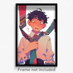 Anime Art Poster - Boy Feeling Baffled Wearing Cluttered Side Tie (Print)