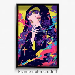 Anime Art Poster - Woman Feeling Humility Wearing Flamboyant Black Robe (Print)
