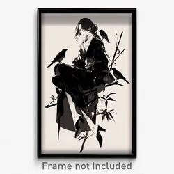 Anime Art Poster - Long Tailed Widowbird Feeling Grouchiness. Sleeves Rolled Up