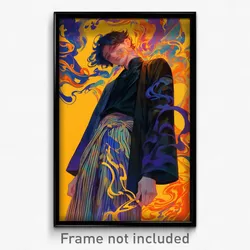 Anime Art Poster - Man Feeling Intrigued Wearing Striped Hakama Pants (Print)