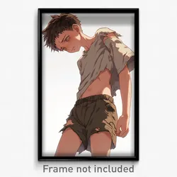 Anime Art Poster - Boy Feeling Demoralized Wearing Realistic Torn Shorts (Print)