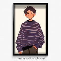 Anime Art Poster - Man Feeling Positive Wearing French Vertical Striped (Print)