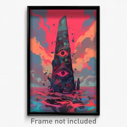 Art Poster - Wooden Obelisk (Psychedelic Trippy Weird 11x17 Cartoon Print)