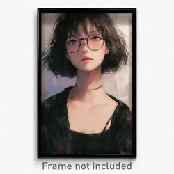Art Poster - Girl Feeling Happiness, Grandiose Black Framed Eyewear (Print)