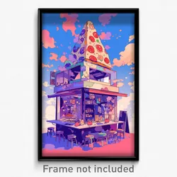 Art Poster - Triangular Pizza Shop (Psychedelic Trippy Weird Cartoon Print)