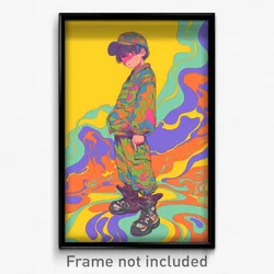 Art Poster - Boy Feeling Annoyance Wearing Grizzled Santa Boots (Art Print)