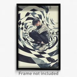 Art Poster - Boy Feeling Sadness Wearing Kaleidoscopic Grey Pants (Art Print)